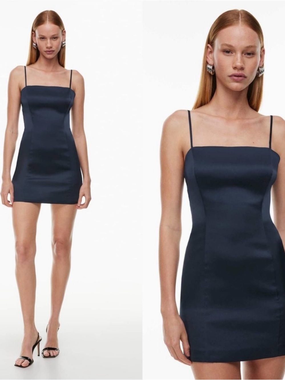 Aritzia Sunday Best Satin Spaghetti-Strap Mini Dress in Navy